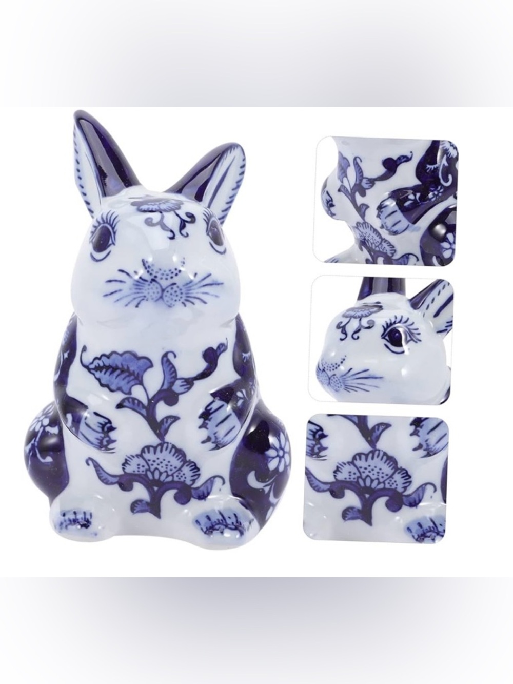Blue and White Porcelain Rabbit/Bunny Sculpture - Decorative Home Art